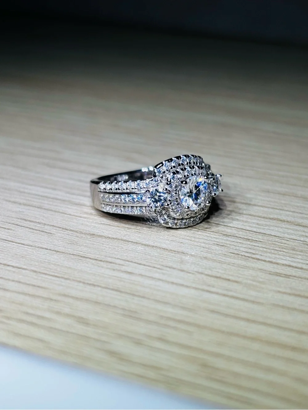Solid 925 Sterling Silver VVS Moissanite Double Halo Ring - Picture 4 of 12
